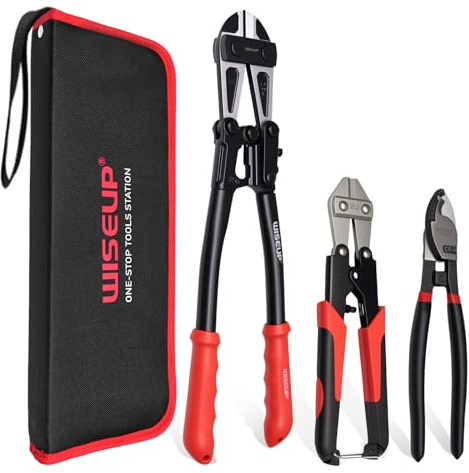 WISEUP 3-teiliges Bolzenschneider-Zangenset, 14“ Heavy Duty und 8“ Mini-Bolzenschneider, 8 Drahtseilschneider mit Tragetasche, zum einfachen Schneiden von Schlössern, Stacheldraht und Ketten