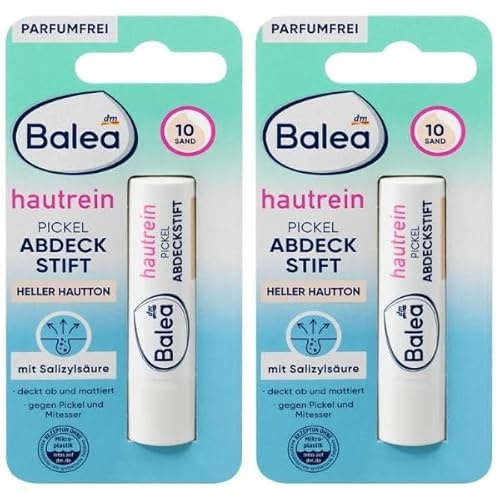 Balea Hautrein Abdeckstift, Farbe 10 Heller Hautton, mit Salizylsäure, für unreine Haut 2 stk