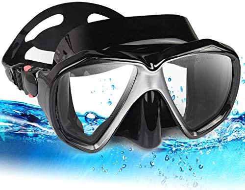 Taucherbrille für Erwachsene mit Anti-Nebel Schnorchelmaske, Schwimmmaske gehärtetem Glas und Nasenabdeckung zum Schnorcheln und Schwimmen (A-Schwarz)