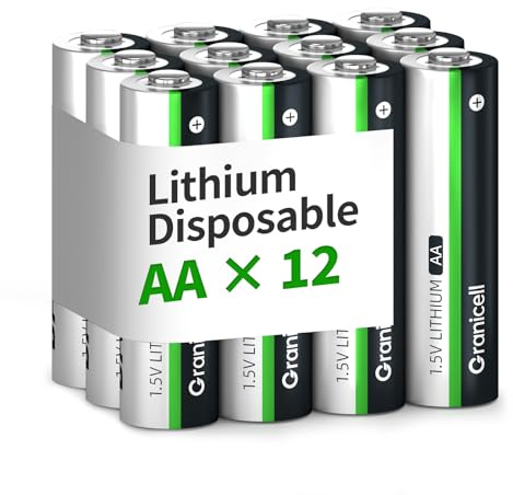 Granicell AA Lithium Batterien 12er-Pack, 1.5V Nicht wiederaufladbar - Lithium-Eisen-Batterien für Kameras, Taschenlampen und Spielzeug