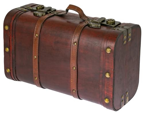 HMF Schatztruhe aus Holz, große Schatzkiste mit Schnappverschlüssen, dekorativer Vintage Koffer für Kindergeburtstag, Hochzeit oder Jubiläum | 40 x 23,5 x 16,5 cm | Peru