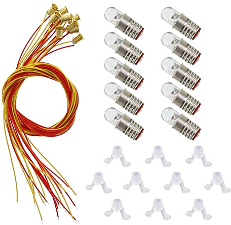 Evemodel 10Stk. Beleuchtungssockel komplett klein Leuchtmittel-Halterung led birne lampen warm weiß E5 E5.5 H0 12-14v
