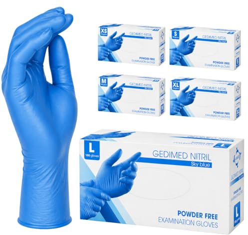 Gedikum Nitril Einweghandschuhe, puderfrei, latexfrei, 100 Stück/Box, Einmalhandschuhe, Blaue Nitrilhandschuhe, in Gr. XS, S, M, L, XL & XXL verfügbar (L)
