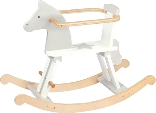 goki 53933 - Schaukelpferd aus Holz, inklusive Pferdekopf und Stern in Grau, 25kg belastbar und optimale Sitzhöhe mit 30cm, Rückenlehne & Seitenteile mit enthalten, Maße 78 x 30 x 57cm, ab 1 Jahr
