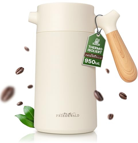 Friedewald® Thermo French Press - für Kaffee & Tee - 1L/8 Tassen - für Camping und Zuhause - doppelwandig isoliert - Französische Kaffeepresse - Österreichischer Edelstahl - 8h Thermo (Creme-Beige)