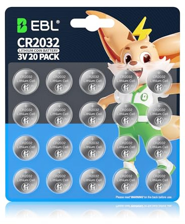 EBL CR2032 Knopfzelle - CR2032 Batterien 20 Stück 3V, Kindersichere Verpackung, Langanhaltende Leistung, Hochwertige Lithium Knopfzellen CR2032 für Auto-Schlüssel, Uhren, Waagen & AirTag usw.