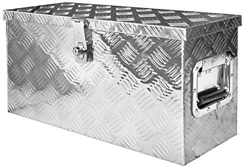 V2Aox Box Anhänger Kiste Alu mit Deckel Alubox Transportbox Truckbox Deichselbox PKW Zubehör Werkzeugbox Aluminium Anhängerbox Aufbewahrungsbox Gross mit Schloss