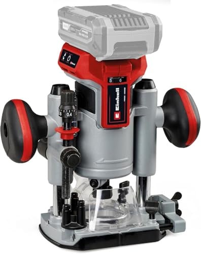 Einhell Prof. Akku-Ober-/Kantenfräsen-Set TP-RO 18 Set Li BL-Solo | PXC | 18 V | Brushless | Ø 6 und 8 mm | Frästiefen-Feineinstellung | LED-Licht | Zubehör | Tasche | ohne Akku