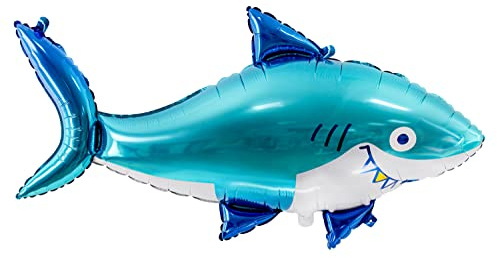 XXL Folienballon Hai 92 cm – Shark Party Kindergeburtstag | Großer Haifisch-Ballon für Helium oder Luft, inkl. Trinkhalm, Deko für Unterwasserwelt, Meer, Piratenparty, Jungen & Mädchen