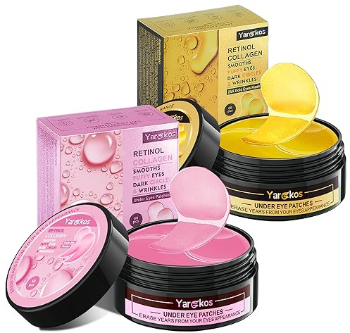 2 Stück Kollagen Hydrogel Anti Aging Augenmaske, 60 Pcs feuchtigkeitsspendende Augenpad-Maske, Gegen Augenringe, Falten, dunkle Ringe und Tränensäcke, 30 Paar Hyaluronsäure Augenpads, 24K Gold + Rosa