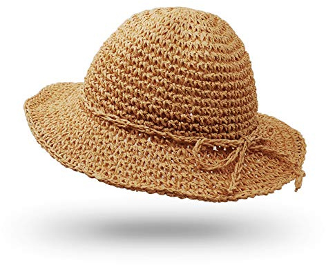 UltraKey Strohhut, handgemachte Strandmütze mit breiter Krempe Faltbare Outdoor-Sonnenhut-Strand-Kopfbedeckung für Erwachsene Kinder Mann Frauen Kind Khaki