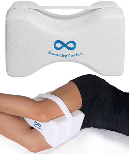 Everlasting Comfort Memory-Foam Kniekissen für Seitenschläfer, Kissen zur Entlastung bei Ischiasbeschwerden mit abnehmbarem Gurt, Beinkissen für Schlafausrichtung, Knie-, Rücken- & Hüftstütze
