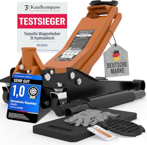 Tarpofix® Wagenheber 3t hydraulisch (85-475mm Hubhöhe) | Premium Rangierwagenheber 3t mit Doppelzylinder | Hydraulischer Wagenheber flach für SUV & tiefergelegte Autos | Hydraulik Rangierwagenheber