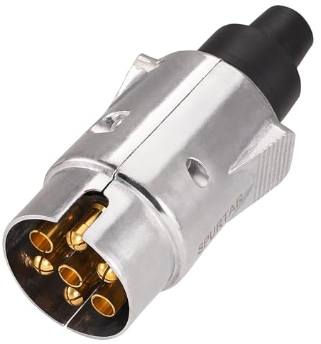 Spurtar 7 Poliger Stecker Adapter Anhänger Aluminium Anhängerstecker 7 Polig Anhänger Zubehör Anhängerkupplung PKW KFZ Stecker Pol für LKW RV – Wasserdicht