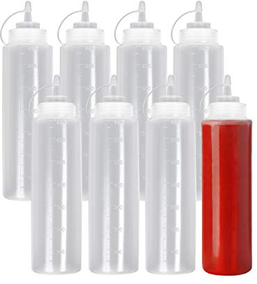 MATANA 8 Große Quetschflaschen aus Kunststoff mit Kappen, XL 680ml - Squeeze Flaschen - Gewürze, Saucen, Ketchup, Dressings, Olivenöl – BPA-Frei & Spülmaschinenfest