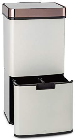 Klarstein Royal Trash Sensor-Mülleimer, 72 L Volumen in 4 Behältern, Restmüll & Recycling-Abfälle: 43 & 2 x 12,5 L, Bio-Eimer mit Deckel: 4 L, automatisches Öffnen und Schließen, RoseGold-Metallic