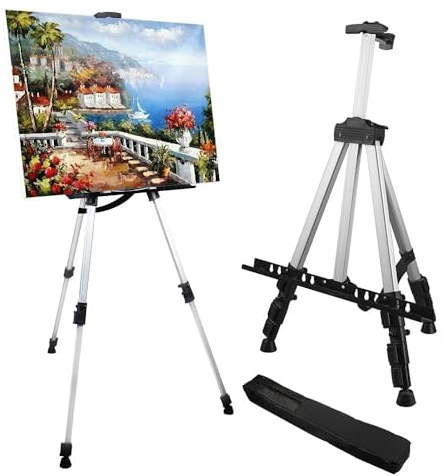 RRFTOK Künstler-Staffelei-Ständer, Aluminium-Metall, verstellbare Staffelei zum Malen von Leinwänden, Höhe von 43,2 bis 168 cm, Tragetasche für Tisch-/Bodenzeichnung und Didplaying