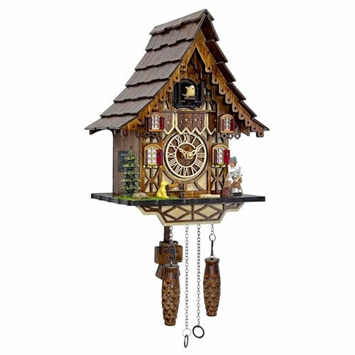 Huge Happiness Kuckucksuhr für Wandkunst: 12 Melodien, Lautstärkeregler, Nachtmodus, Deutschland-Stil, Schwarzwald, Retro, traditionelles handgefertigtes Holzhaus, Heimdekoration, Geschenke für