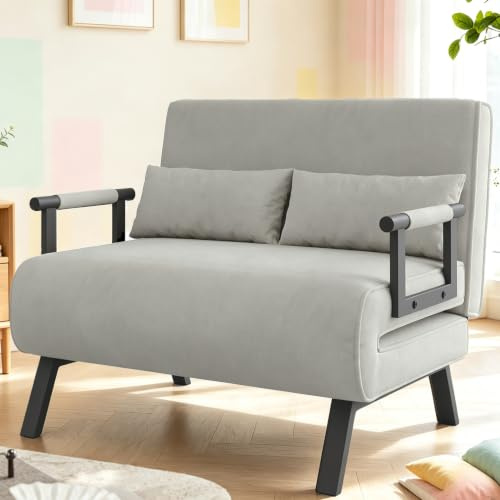 Hawthyhome Schlafsessel 4 in 1 Schlafsofa mit Bettfunktion 97cm Grau | Platzsparendes Gästebett,Relaxsessel mit Verstellbare Rückenlehne,Metallrahmen,Chenille,Wohnzimmer,Schlafzimmer