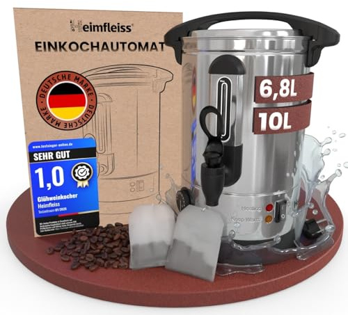 Heimfleiss® Glühweinkocher 6,8L aus Edelstahl | 1500W Einkochautomat für Glühwein, Punsch & Wasser | Glühweintopf mit Hahn, Thermostat & Überhitzungsschutz | Heißwasserspender & Heißgetränkeautomat