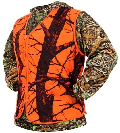 Volein Blaze Orange Camo Jagdweste, leicht, Reißverschluss