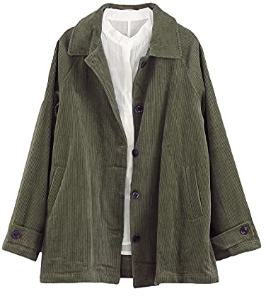 FTCayanz Damen Bluse Jacke Cordjacke Herbst Hemdjacke Übergangsjacke Elegant Langarm Shirt Mantel