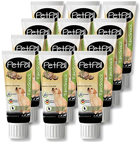 PetPäl Hunde Geflügel Leberwurst “TuboSnack“ - Tuben Leckerli fettreduziert | Hundesnack ohne Getreide, Salz, Zucker - Made in Germany - Belohnung, Snack für große, kleine Hunde und für Welpen - 12x75g