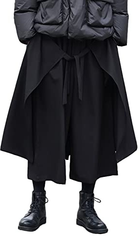 AITFINEISM Haremshose für Herren, lockeres weites Bein, japanische Harajuku-Kimono-Hose, Schwarz 6, XXL