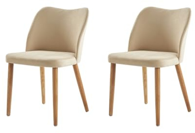 HULALA HOME 2er Set Esszimmerstühle, Schminktischstuhl, bequemer Kleiner Küchenstuhl mit Holzbeinen 46 cm Sitzhöhe für Wohnzimmer, Schlafzimmer und Esszimmer, Beige