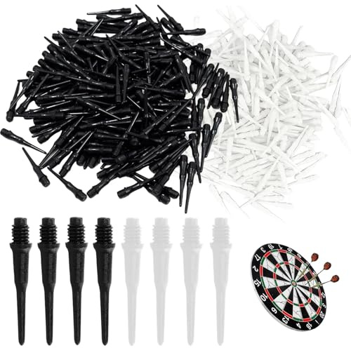 GVSS 200 Stück Dartspitzen aus Kunststoff, 4,5 mm, Gewinde 2BA, Spitze für elektronische Darts, weiche Dartspitze, Dartspitze, Kunststoffspitze, Schwarz und Weiß