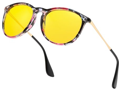 D Lolylad Nachtsichtbrille für Damen - Nachtfahrbrille für Autofahrer Autofahren Nacht gelbe Brille