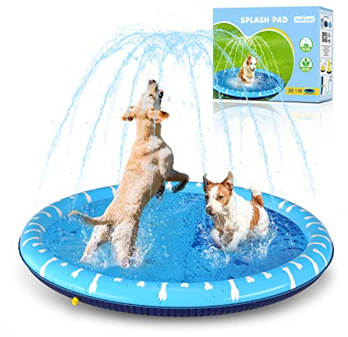 Nobleza Hundepool, Planschbecken für Große & Kleine Hunde, 0.55mm Verdickt Anti-Rutsch Sprinkler Matte Hund Faltbarer Splash Pad für Sommer, Garten, DraußEn, D1.4M