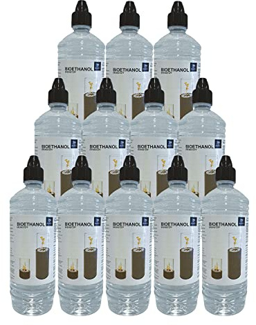 Monster24 12 x 1L flüssiges hochwertiges Bioethanol für Ethanol Kamin Tischkamin Tischfeuer Standkamin Terassenkamin Dekokamin Dekofeuer Bio Ethanol Indoor Outdoor - geprüfte Qualität EU-Herstellung