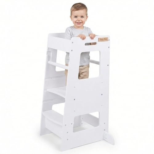 KiddyMoon Lernturm für Kinder ab 1 Jahr, Anti-Kipp-Schutz, 3-Fach höhenverstellbar, Schutzbügel, Montessori Küchenhelfer