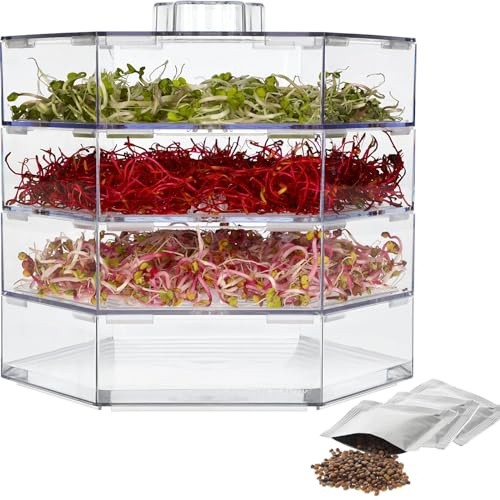 BROWIN® Keimsprossenbox zur Anzucht von Keimsprossen 745750 | Sprossenhaus mit 3 Etagen, Deckel und Keimschalen | Keimgerät für Kresse Samen, Alfalfa Sprossen, Rucola Samen | inkl Rettichsamen