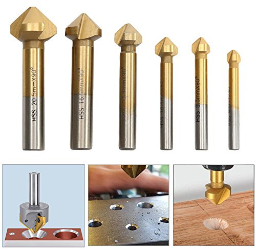 6 tlg. 90° Kegelsenker Satz Set HSS Senker mit Automatik Center Loch mit Titan-Beschichtungen Ø 6,3-20,5 mm Kegelsenkersatz Senkbohrer