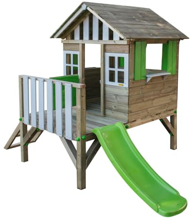 | MASGAMES Lollipop erhöhtes Kinderhaus aus Holz | mit passender Rutsche | Plattformhöhe 59,5 cm | behandeltes Holz | Grün