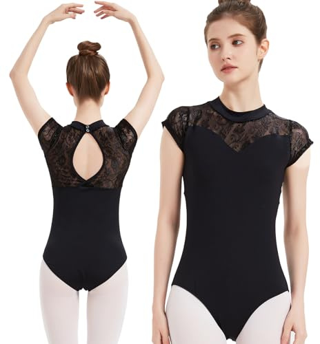 MYSSUCI Ballett Trikot Damen mit Hohem Kragen Tanztrikot Vollfutter Tanzbody für Tanztraining und Aufführungen,Schwarz, M