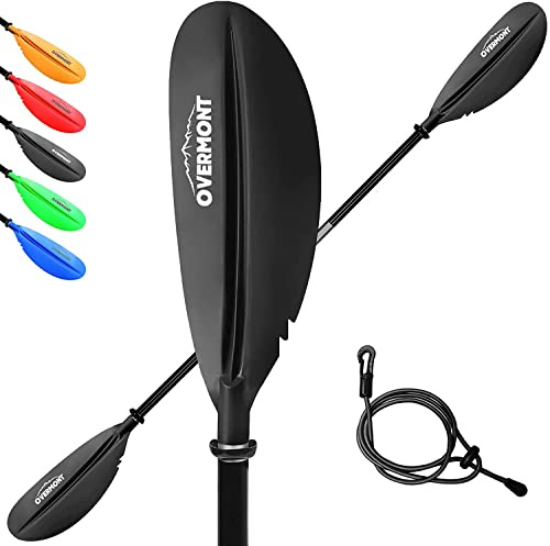 OVERMONT Paddel Aluminium Doppelpaddel 230 cm mit Paddle Leash Verstellbaren Paddel-Blätter Leicht für Kanusport Kajakfahren Kanadier Boot Ruderboot Schwarz