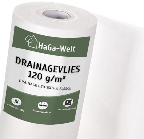 HaGa Drainagevlies 120g/m² in 2m x 10m als Drainage, Sandkastenvlies, Geovlies, Trennvlies für Gartenarbeit und unter Pflastersteinen