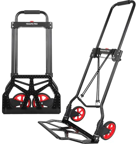 YEAUPE PRO Sackkarre Klappbar, 50kg Tragkraft & höhenverstellbar, Sackkarre für Wagen zum Bewegen und Transportieren mit 2 Expanderseile & Schwammgriff (110cm) - Schwarz - Einrad