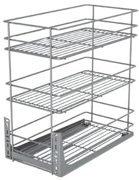 STOLMET Schrankauszug Schrankkorb mit Vollauszug Ausziehbare Küchenschublade mit Soft Close System Korbauszug für Küchenschrank Schrank mit Außenbreite von 30cm 3 Ablagen 480x545x 250mm Chromeffekt