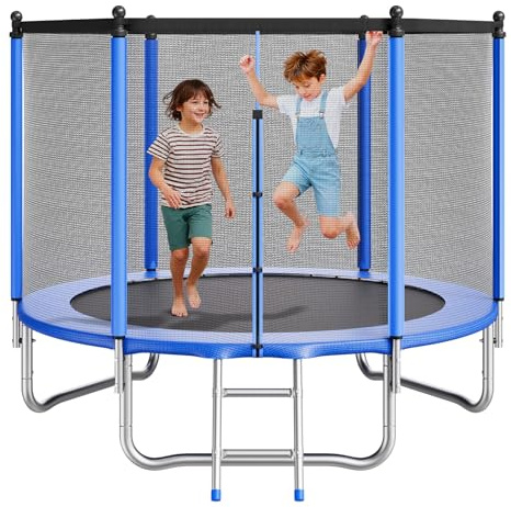 VEVOR Outdoor Trampolin Bodentrampolin mit Sicherheitsnetz & Stahlrahmen, ASTM-geprüft, Hochleistungstrampolin, max. 150 kg Gewichtskapazität, Gartentrampolin (2440 x 2440 x 2100 mm)