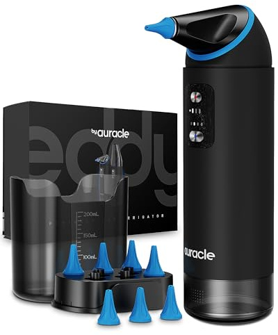 Auracle Ohrenschmalz Entferner, 360° Elektrischer Ohrreiniger für Erwachsene, 4 Modi Ohrendusche, IP65 Wasserdicht, Wiederaufladbarer 2000 mAh Akku, Ohrenreiniger mit 8 Ersatzköpfen und 2 Düsen (Blau)