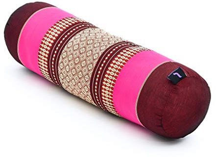 Leewadee Pilates Rolle Nackenstütze kleines Yoga Bolster Yogakissen ökologisches Naturprodukt, Kapok, 50 x 15 x 15 cm, Rotbraun Pink