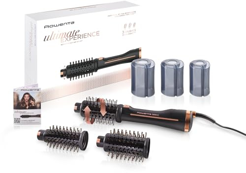 Rowenta Ultimate Experience 2-in-1 rotierende Warmluftbürste, 3 Bürstenaufsätze, erweiterter Style Assist, Ionen-Generator, ergonomisch, kompakt, Pro Keratin-Borsten, Schwarz/Roségold, CF9620F0