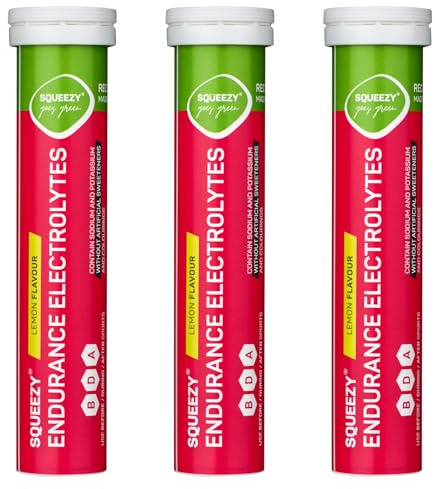 SQUEEZY Endurance Electrolytes Zitrone | 3x80g (3 Röhrchen) | Elektrolyt Tabletten mit Natrium & Kalium | Für Sport & lange Belastung | Frei von künstlichen Süßstoffen