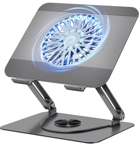 ICARE Laptop Ständer mit Magnetischem Laptop Kühler, Gunmetal Grey | Mit Lüfter, 360° drehbar, 10KG Tragkraft, Leise, ergonomischer Halterung für Laptops und Tablets bis 16 Zoll