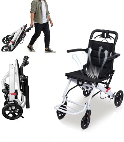 Leichter faltbarer Rollstuhl, 8,2 kg, tragbarer Transportrollstuhl mit verstellbarem Sicherheitsgurt, umklappbaren Armlehnen und abnehmbarem Fußstützen