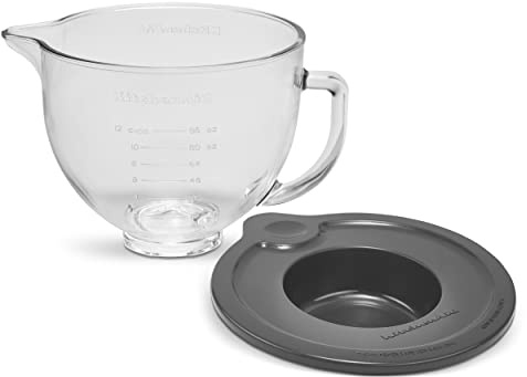 KitchenAid KSM5GB Glasschüssel mit Kippkopf, Messmarkierungen und Deckel, 5 Liter
